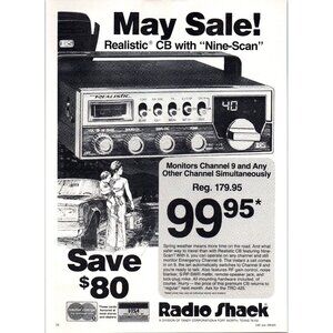 1980 Radio Shack Realistic CB Radio Vintage Print Ad 80s Trucker Wall Art
